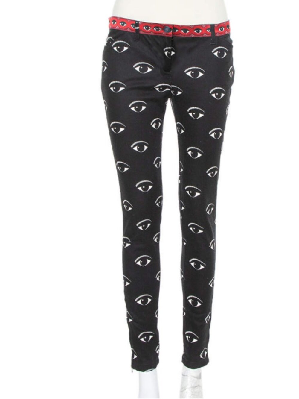 KENZO Runway FW13 Archive Eye Print Skinny Pants Brocade Waist 38